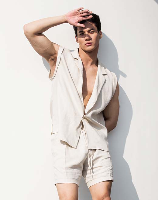Breezy Linen Single Button Wrap Vest - Beige