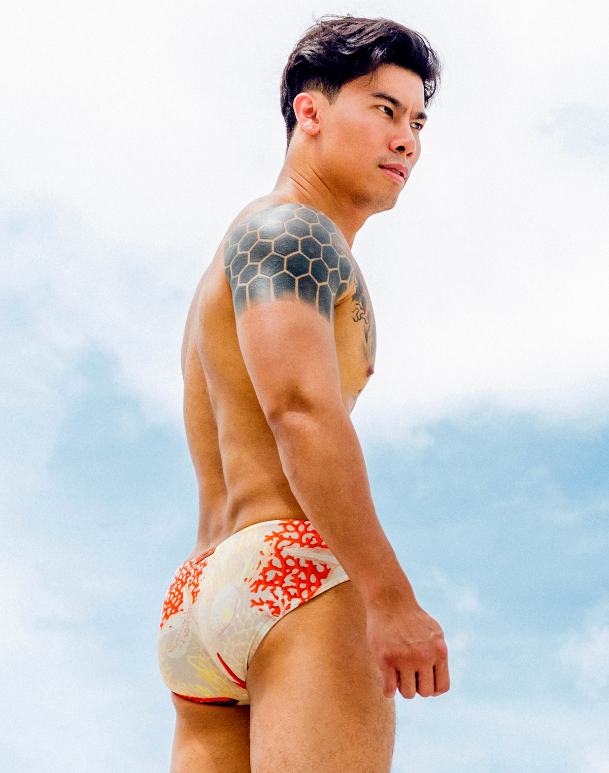 V10 Print Swim Brief - Starscape Beige