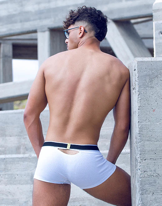 Ribbed Slashed Trunk Underwear - White