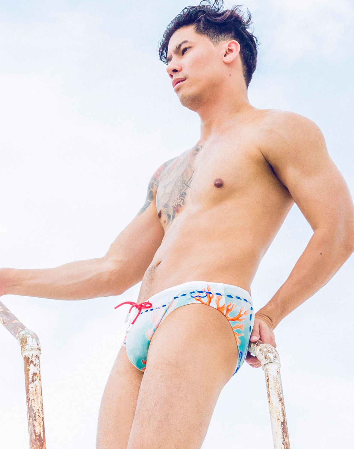 V10 Print Swim Brief - Coralscape Blue