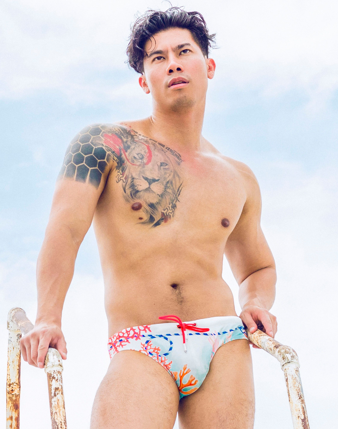 V10 Print Swim Brief - Coralscape Blue