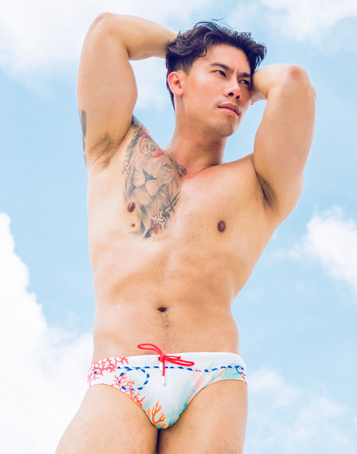 V10 Print Swim Brief - Coralscape Blue