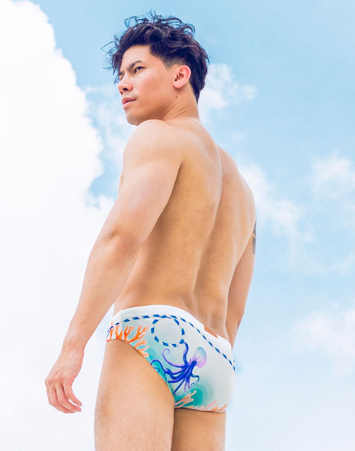 V10 Print Swim Brief - Coralscape Blue