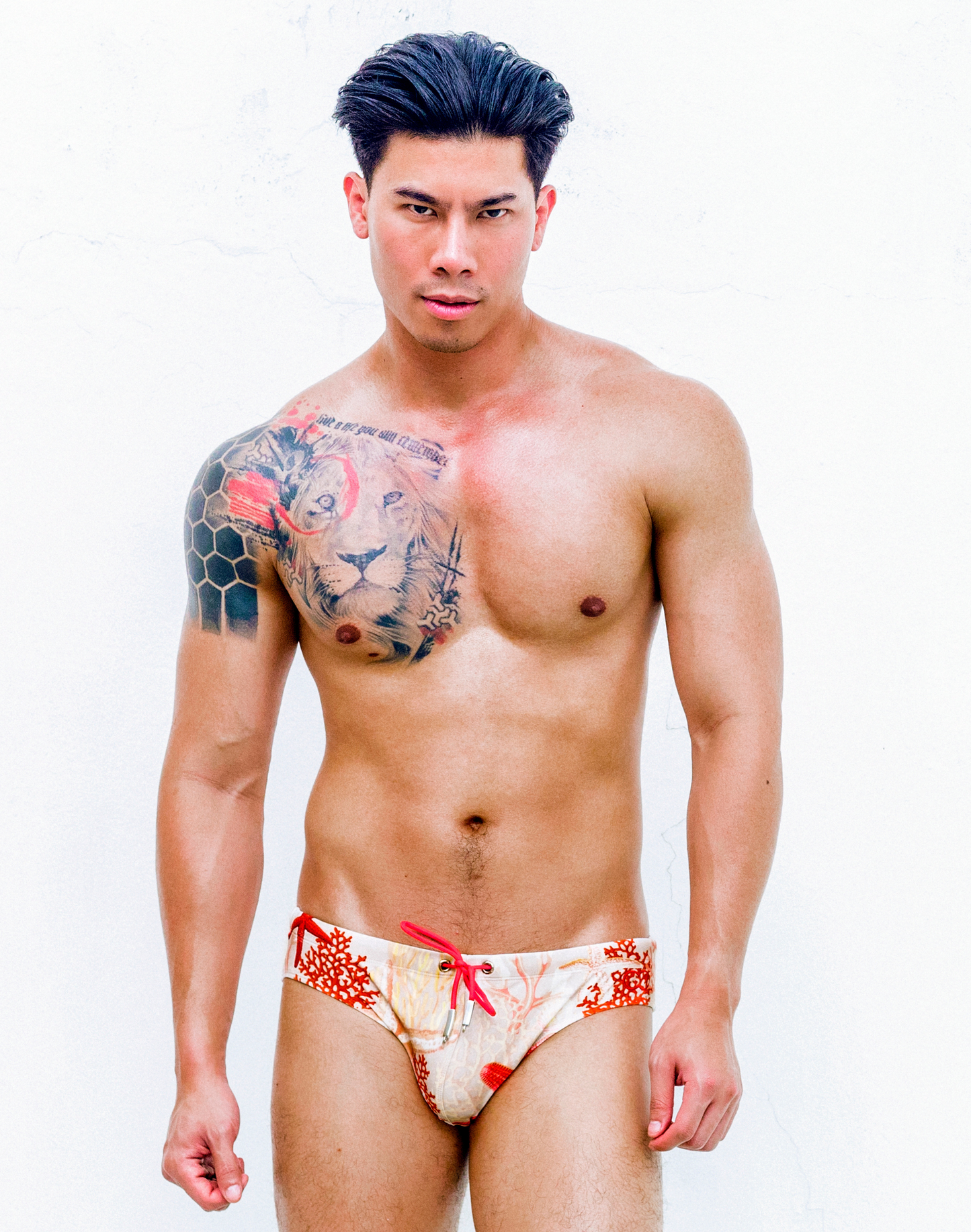 V10 Print Swim Brief - Starscape Beige