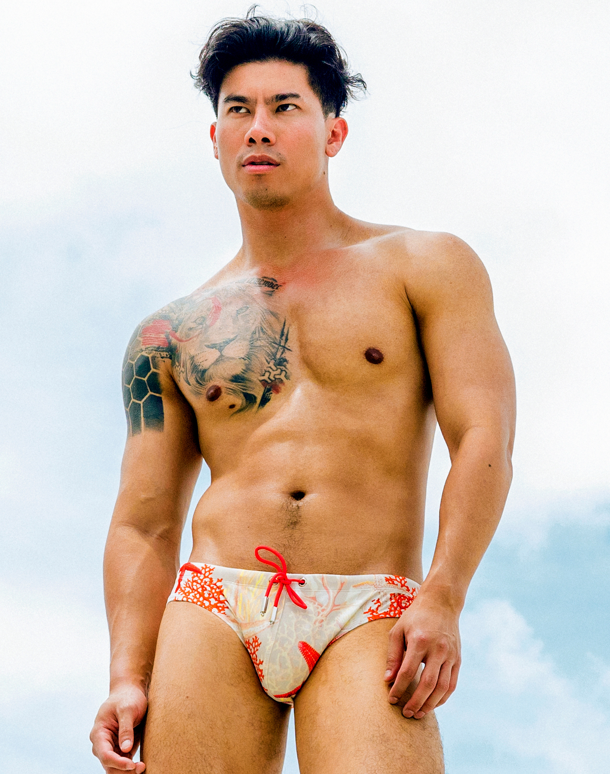 V10 Print Swim Brief - Starscape Beige