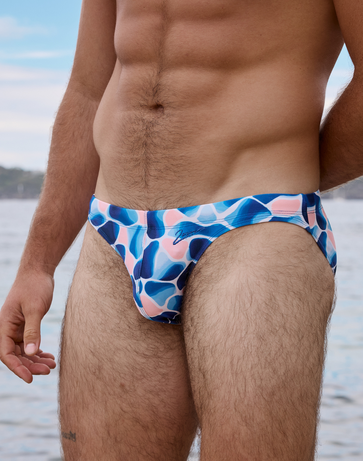 V20 Printed Swim Brief - Aqua Navy