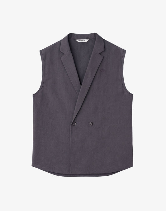 Breezy Linen Single Button Wrap Vest - Dark Gray
