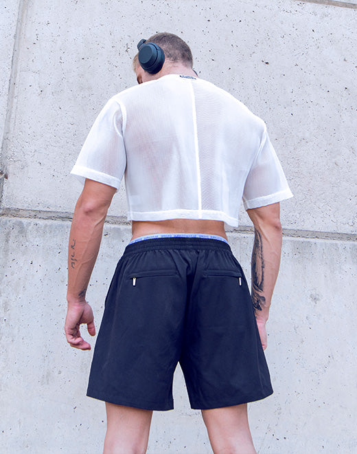 Mesh Oversized Cropped Tee - White
