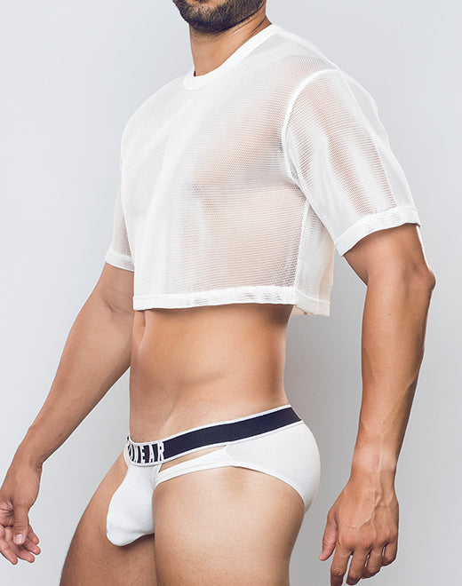 Mesh Oversized Cropped Tee - White