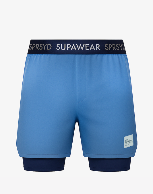Colour Blocked Lined Shorts - Blue/Pink