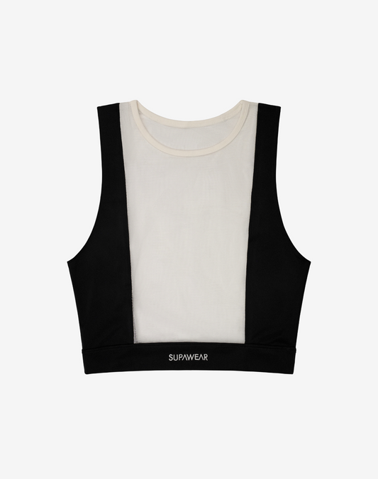 Mesh Dual Tone Crop Tank - Black & White