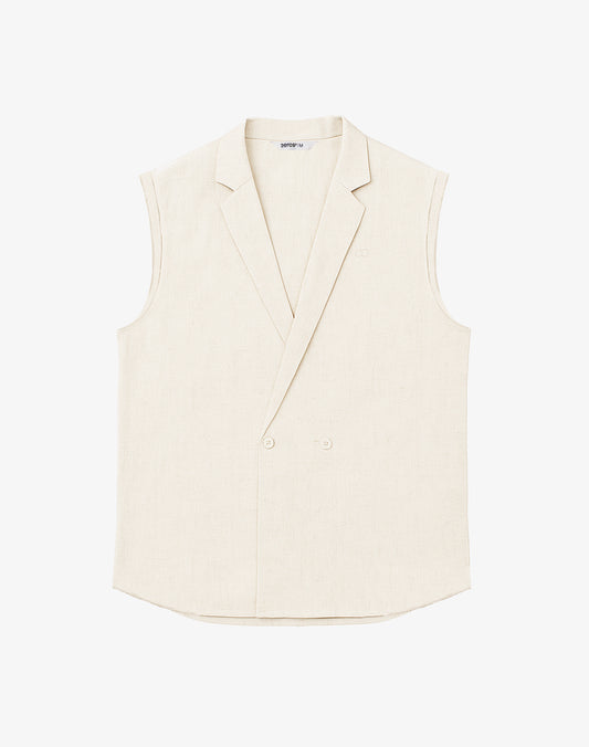 Breezy Linen Single Button Wrap Vest - Beige