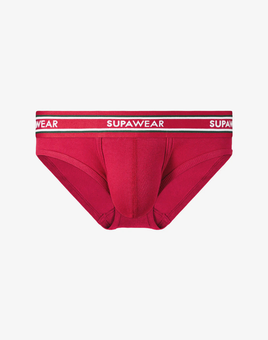 Ribbed Varsity Brief Underwear - Red