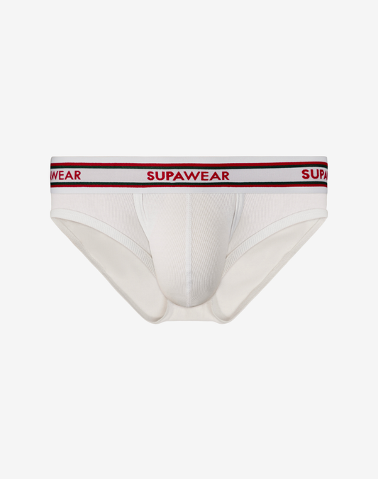Ribbed Varsity Brief Underwear - White