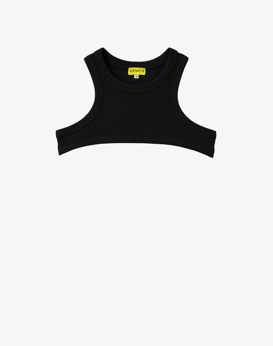 Ribbed Slashed Cropped Top - Black
