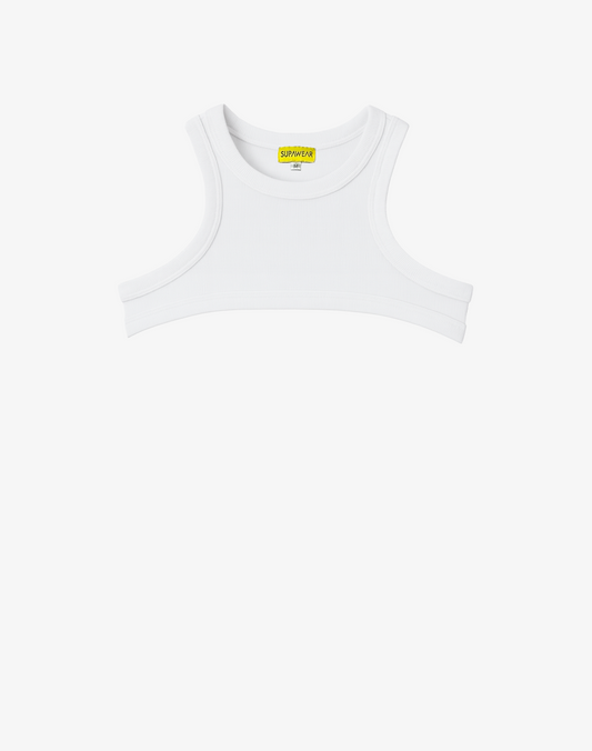 Ribbed Slashed Cropped Top - White