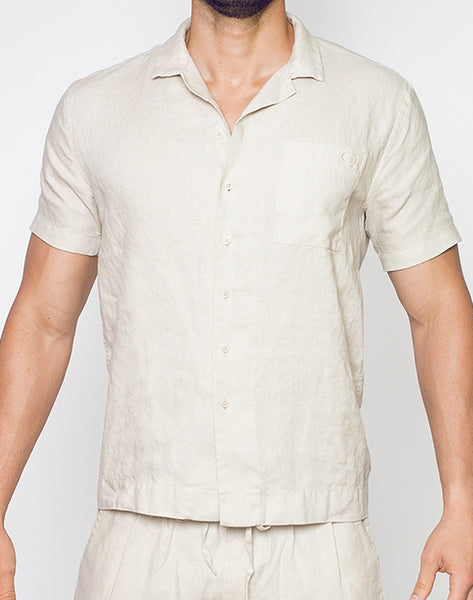 Shop Boswell VINTAGE SCALLOP DETAILED LINEN BUTTON DOWN SHIRT