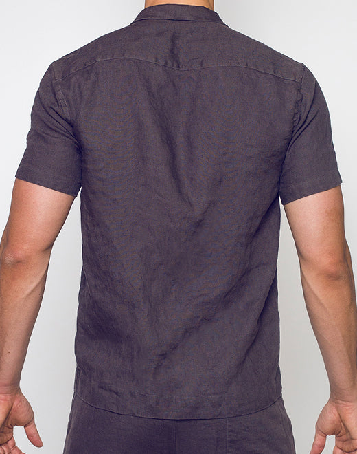 Breezy Linen Short Sleeve Classic Shirt - Dark Gray