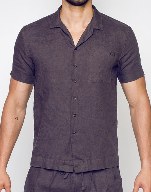 Breezy Linen Short Sleeve Classic Shirt - Dark Gray