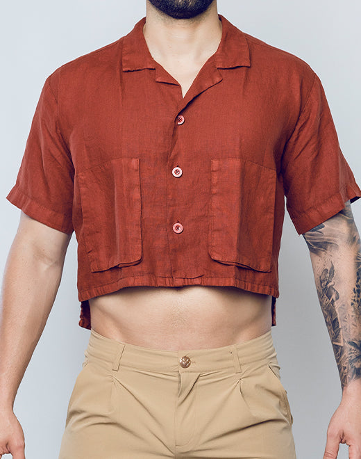 Cropped Linen Shirt - Bombay Brown