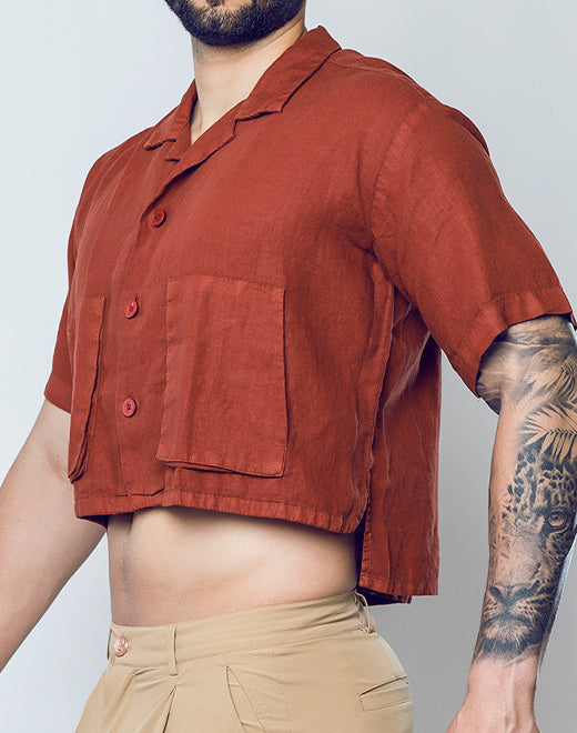 Cropped Linen Shirt - Bombay Brown