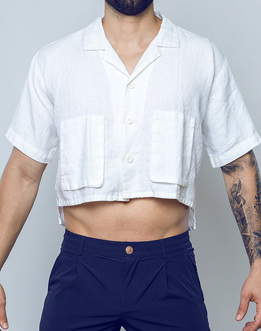 Cropped Linen Shirt - White