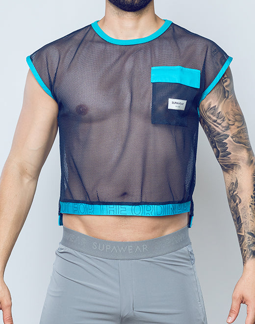 Neon Mesh Top - Navy Blue