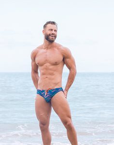 V10 Print Swim Brief - Ocean Blue