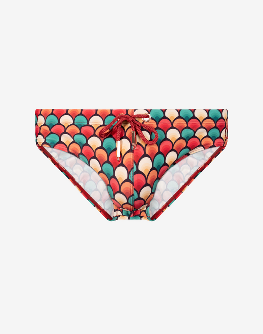 V10 Print Swim Brief - Retro Red