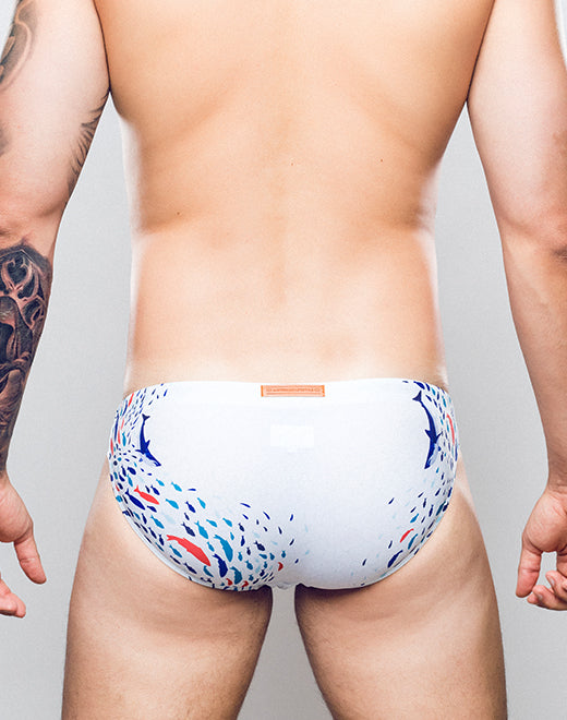 V20 Print Swim Brief - Seascape White