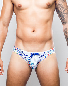 V20 Print Swim Brief - Seascape White