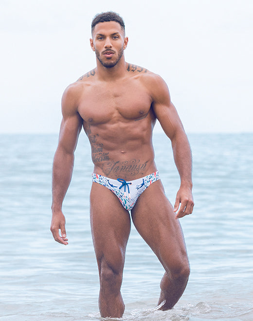 V20 Printed Swim Brief - Seascape White