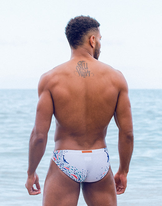 V20 Printed Swim Brief - Seascape White