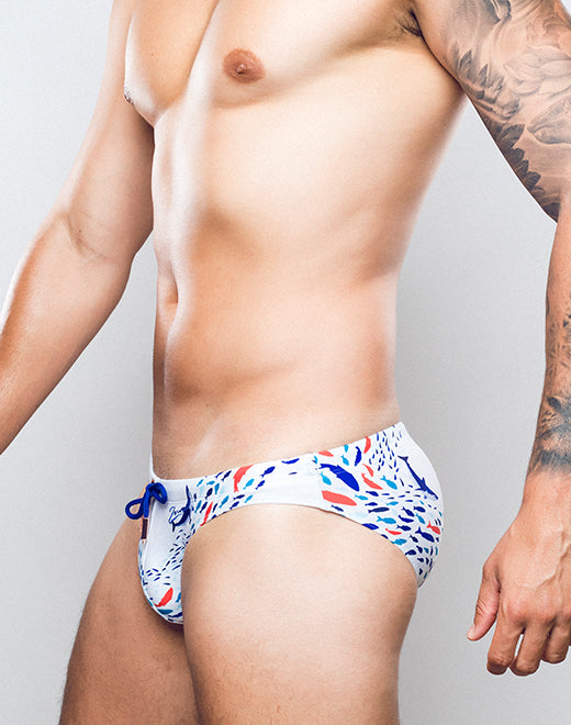 V20 Printed Swim Brief - Seascape White