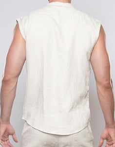 Breezy Linen Single Button Wrap Vest - Beige