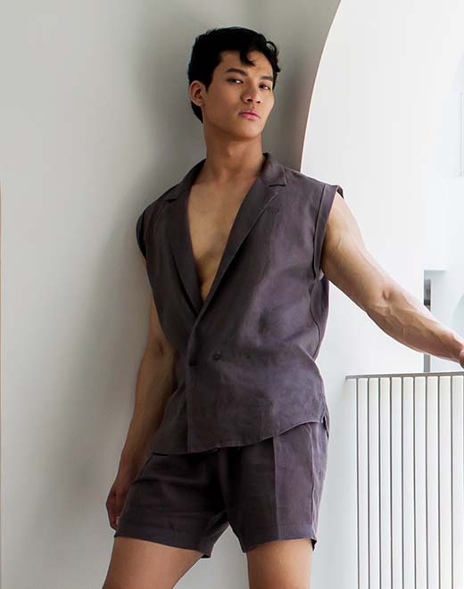 Breezy Linen Single Button Wrap Vest - Dark Gray