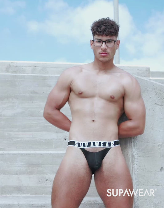 Ribbed Slashed Jockstrap Underwear - Black
