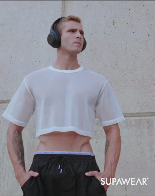 Mesh Oversized Cropped Tee - White