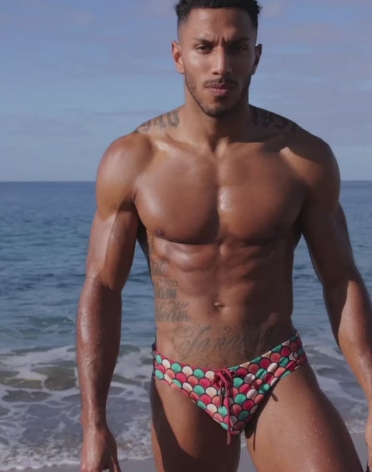 V10 Print Swim Brief - Retro Red