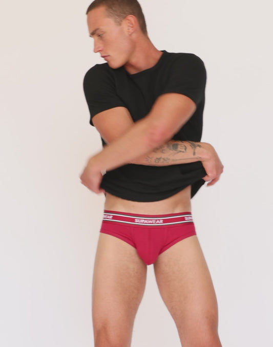 Ribbed Varsity Brief Underwear - Red