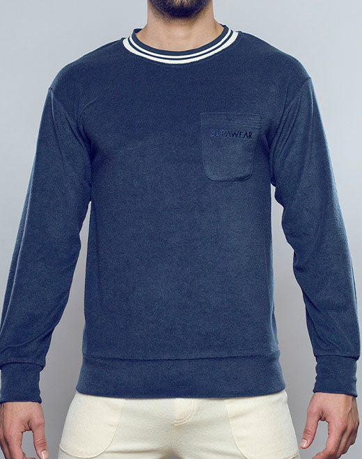 Terry Towelling Sweater  -  Navy