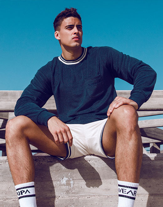 Terry Towelling Sweater  -  Navy