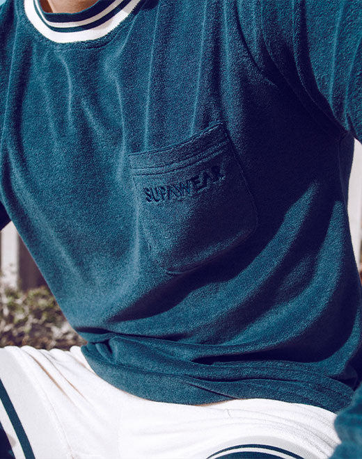 Terry Towelling Sweater  -  Navy