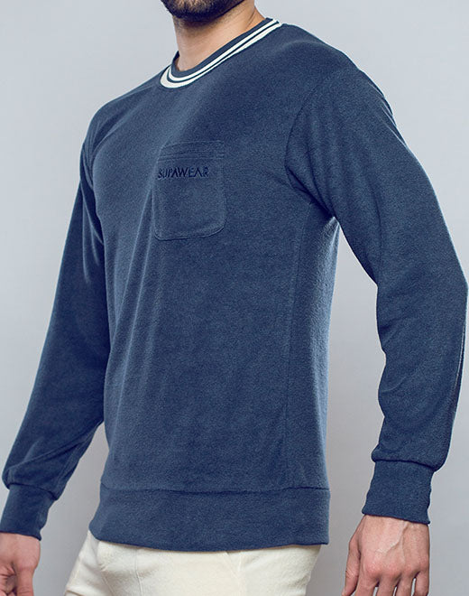 Terry Towelling Sweater  -  Navy
